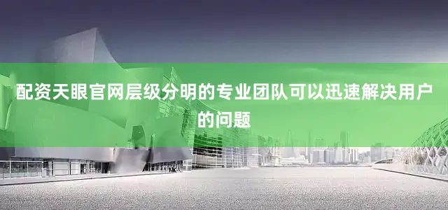 配资天眼官网层级分明的专业团队可以迅速解决用户的问题